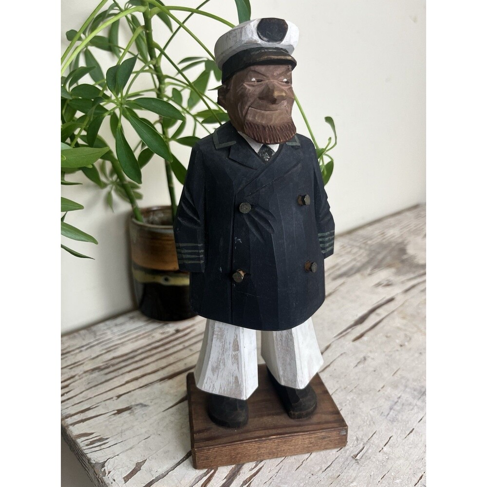 Nautical Folk Art Hand Carved Sea Captain Figurine - Hand Painted  & Signed 9”